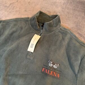 BDG Falena Quarter Zip Fleece Pullover Mens Large Green Moth Graphic NWT